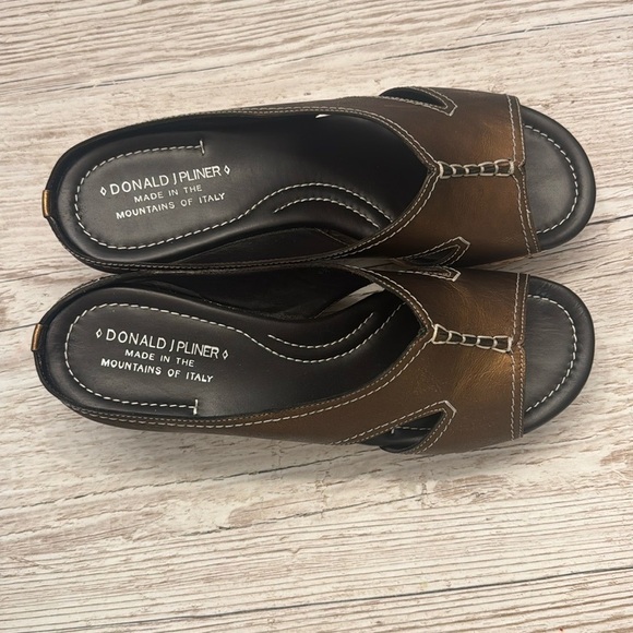 Donald J. Pliner Salina Metallic Open Toe Leather Cork Wedge Sandals 8.5 - Picture 5 of 9